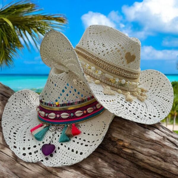 decorated hat, hats decorated in Colombia, personalized hats made from iraca palm, handmade hats with embroidery, test1234, Snowy White Openwork Cowboy Hat