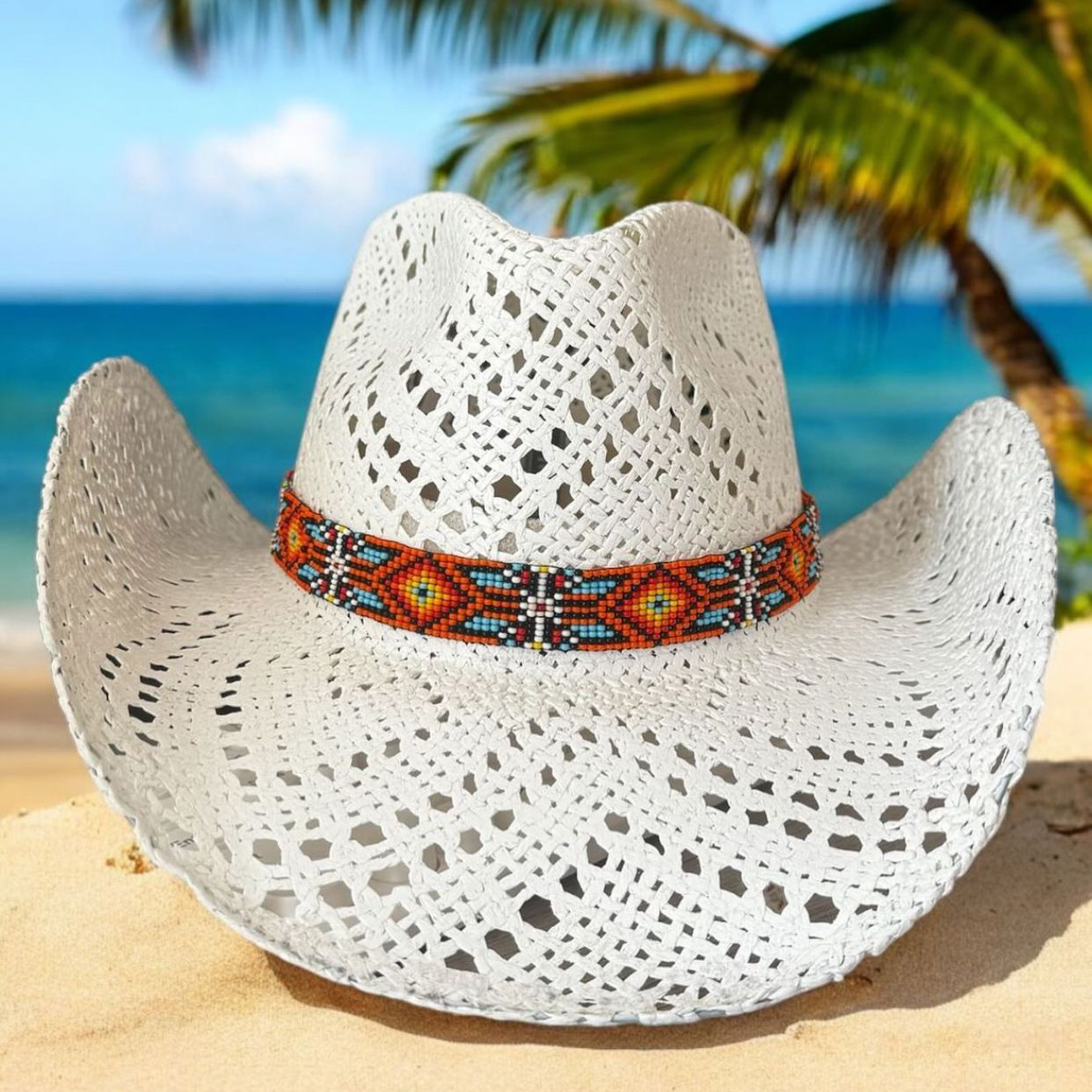 Snowy White Openwork Cowboy Hat