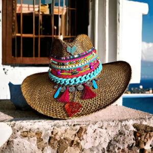 decorated hat, hats decorated in Colombia, personalized hats made from iraca palm, handmade hats with embroidery, test1234, Vintage Brown Indiana Hat
