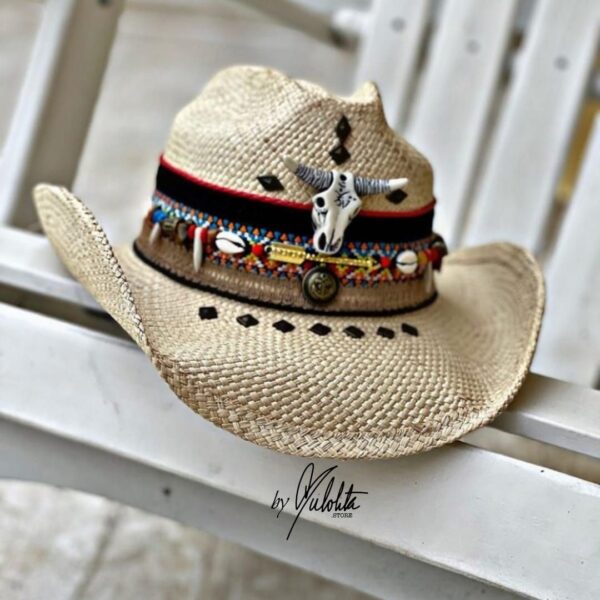 decorated hat, hats decorated in Colombia, personalized hats made from iraca palm, handmade hats with embroidery, test1234, Womens Decorated Bull Cowboy Hat