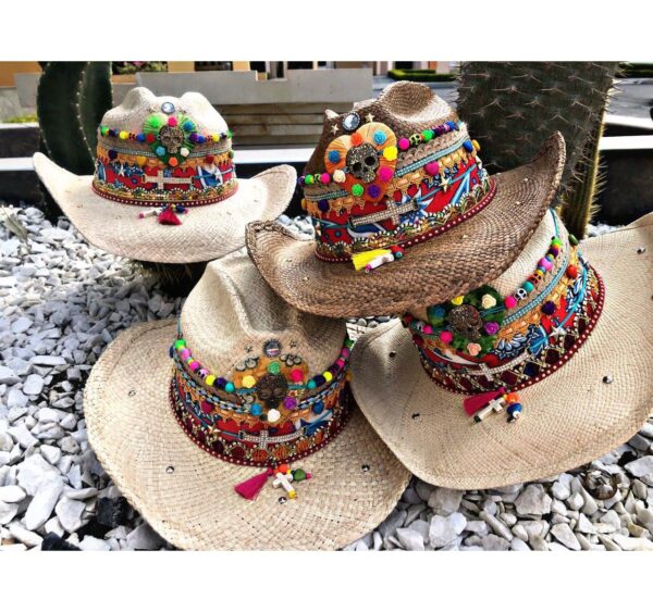 decorated hat, hats decorated in Colombia, personalized hats made from iraca palm, handmade hats with embroidery, test1234, Womens Decorated Cowboy Hat