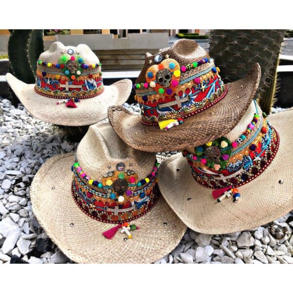 decorated hat, hats decorated in Colombia, personalized hats made from iraca palm, handmade hats with embroidery, test1234, Womens Decorated Cowboy Hat