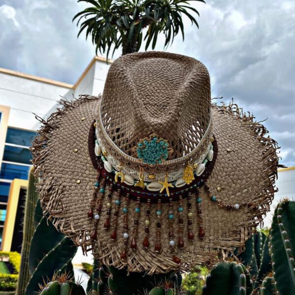 decorated hat, hats decorated in Colombia, personalized hats made from iraca palm, handmade hats with embroidery, test1234, Womens Decorated Frayed Indiana Hat