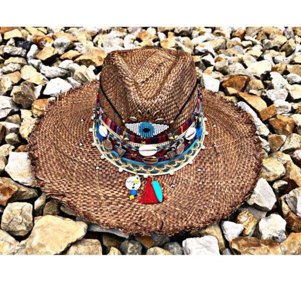 decorated hat, hats decorated in Colombia, personalized hats made from iraca palm, handmade hats with embroidery, test1234, Womens Decorated Frayed Indiana Hat
