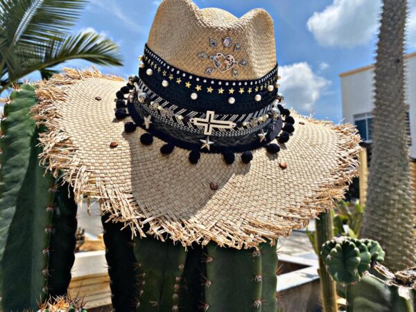 decorated hat, hats decorated in Colombia, personalized hats made from iraca palm, handmade hats with embroidery, test1234, Womens Decorated Frayed Indiana Hat