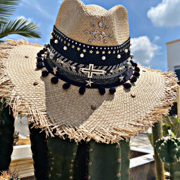 decorated hat, hats decorated in Colombia, personalized hats made from iraca palm, handmade hats with embroidery, test1234, Womens Decorated Frayed Indiana Hat