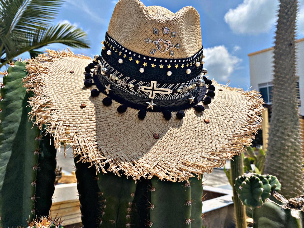 Womens Decorated Frayed Indiana Hat