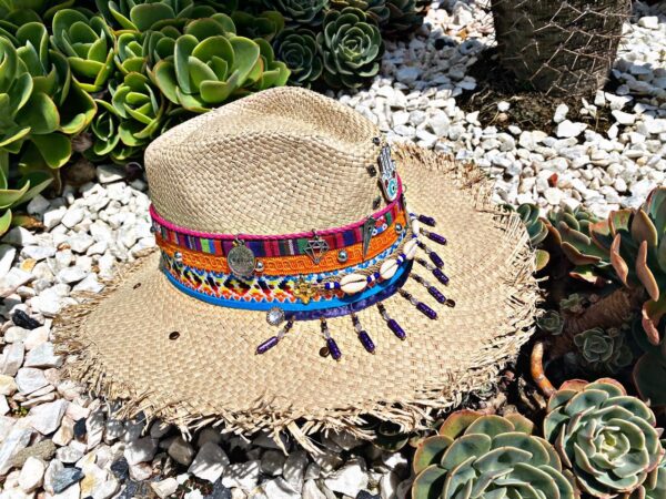 decorated hat, hats decorated in Colombia, personalized hats made from iraca palm, handmade hats with embroidery, test1234, Womens Decorated Frayed Indiana Hat