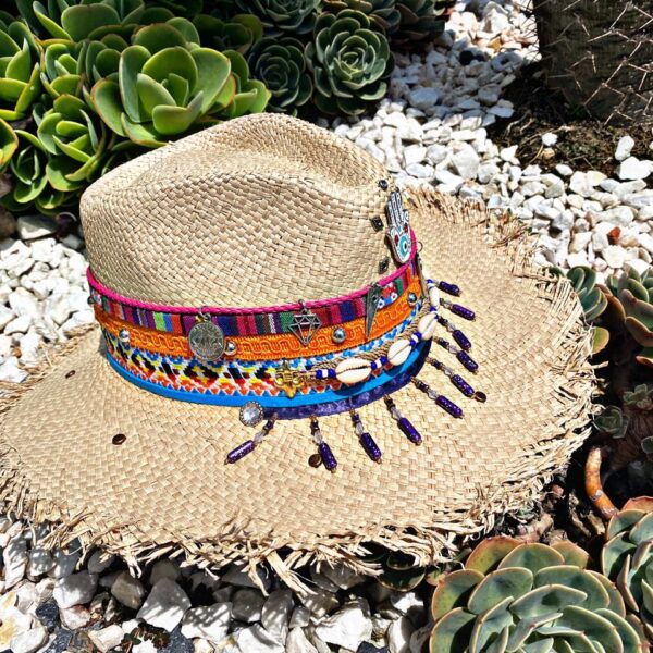 decorated hat, hats decorated in Colombia, personalized hats made from iraca palm, handmade hats with embroidery, test1234, Womens Decorated Frayed Indiana Hat
