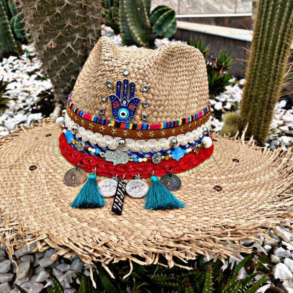 decorated hat, hats decorated in Colombia, personalized hats made from iraca palm, handmade hats with embroidery, test1234, Womens Decorated Frayed Indiana Hat