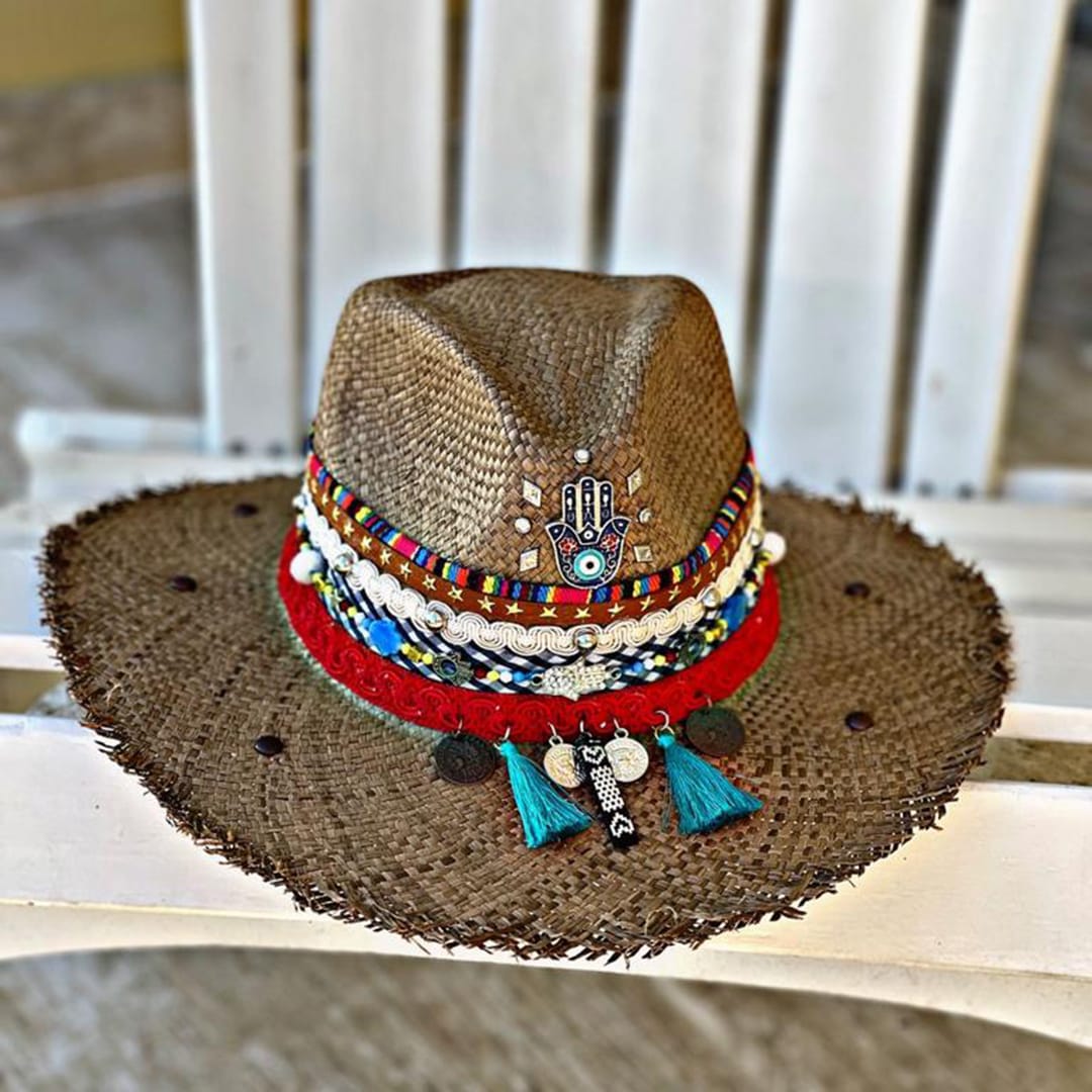 Womens Decorated Frayed Indiana Hat