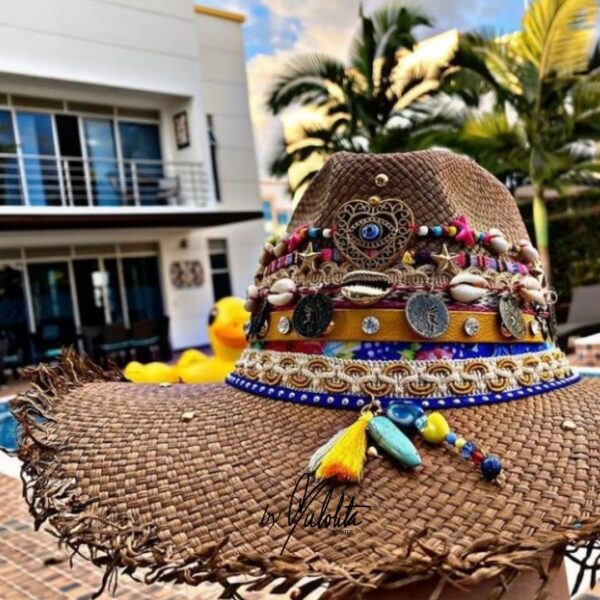 decorated hat, hats decorated in Colombia, personalized hats made from iraca palm, handmade hats with embroidery, test1234, Womens Decorated Frayed Indiana Hat