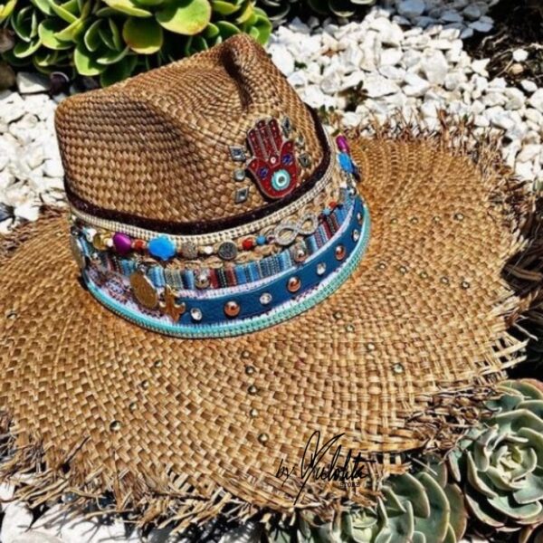 decorated hat, hats decorated in Colombia, personalized hats made from iraca palm, handmade hats with embroidery, test1234, Womens Decorated Frayed Indiana Hat