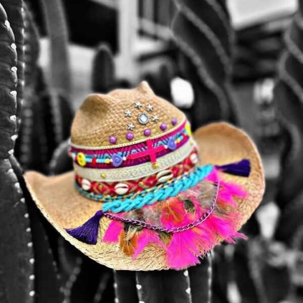 decorated hat, hats decorated in Colombia, personalized hats made from iraca palm, handmade hats with embroidery, test1234, Womens Gypsy Cowboy Haty