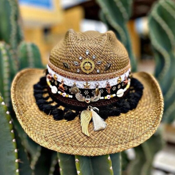 decorated hat, hats decorated in Colombia, personalized hats made from iraca palm, handmade hats with embroidery, test1234, Womens Handwoven Cowboy Hat
