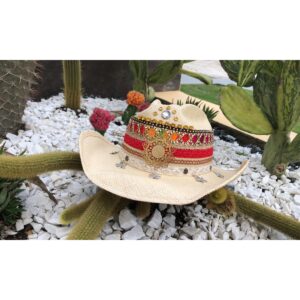 decorated hat, hats decorated in Colombia, personalized hats made from iraca palm, handmade hats with embroidery, test1234, Womens Handwoven Cowboy Hat