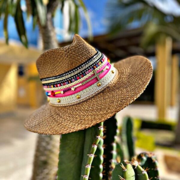 decorated hat, hats decorated in Colombia, personalized hats made from iraca palm, handmade hats with embroidery, test1234, Womens Handwoven Indiana Hat