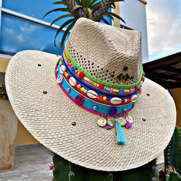 decorated hat, hats decorated in Colombia, personalized hats made from iraca palm, handmade hats with embroidery, test1234, Womens Handwoven Indiana Hat