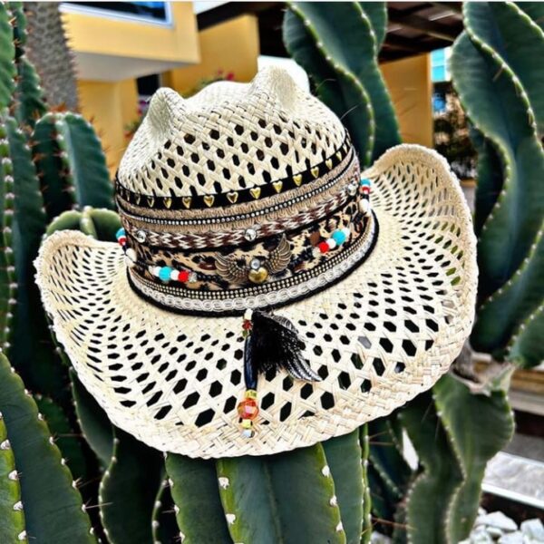 decorated hat, hats decorated in Colombia, personalized hats made from iraca palm, handmade hats with embroidery, test1234, Womens Openwork Hat Nieve