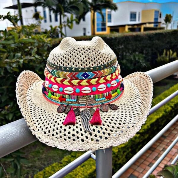 decorated hat, hats decorated in Colombia, personalized hats made from iraca palm, handmade hats with embroidery, test1234, Womens Openwork Hat Nieve
