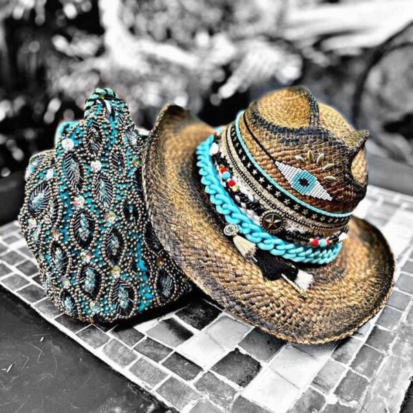 decorated hat, hats decorated in Colombia, personalized hats made from iraca palm, handmade hats with embroidery, test1234, Womens Vintage Cowboy Hat