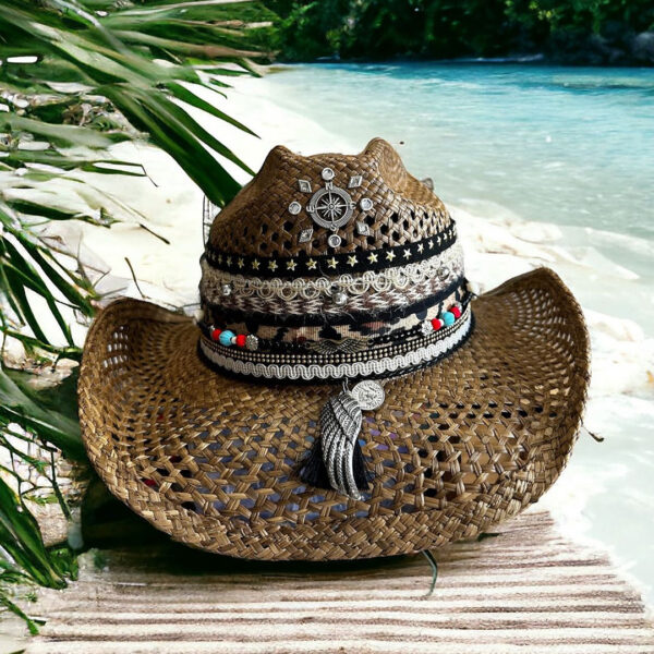 decorated hat, hats decorated in Colombia, personalized hats made from iraca palm, handmade hats with embroidery, test1234, Brown Openwork Dali Hat