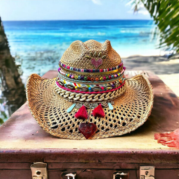 decorated hat, hats decorated in Colombia, personalized hats made from iraca palm, handmade hats with embroidery, test1234, Brown Openwork Rose Hat