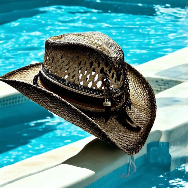 decorated hat, hats decorated in Colombia, personalized hats made from iraca palm, handmade hats with embroidery, test1234, Brown Openwork Texan Cowboy Hat