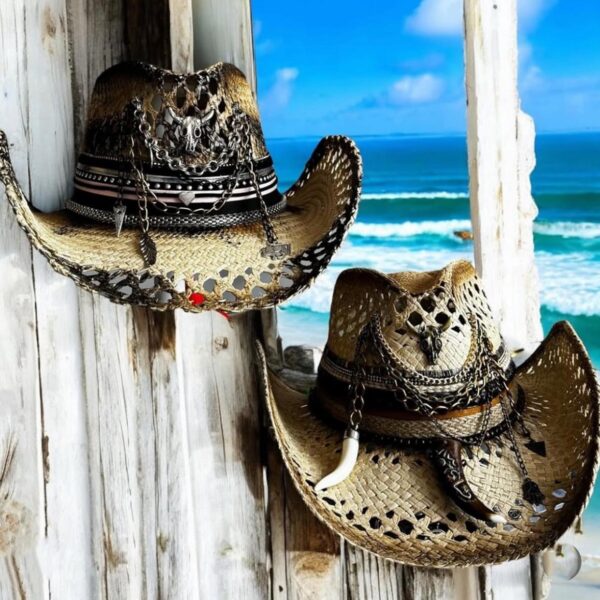 decorated hat, hats decorated in Colombia, personalized hats made from iraca palm, handmade hats with embroidery, test1234, Bull Brown Openwork Cowboy Hat