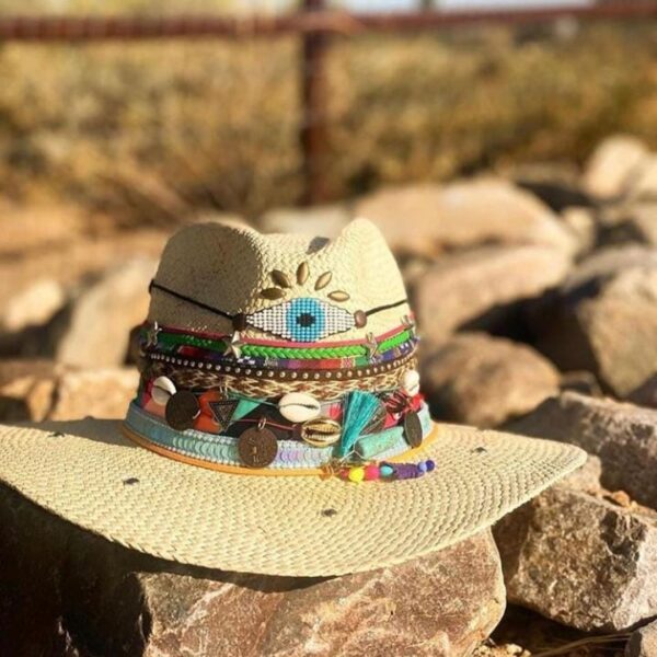 decorated hat, hats decorated in Colombia, personalized hats made from iraca palm, handmade hats with embroidery, test1234, Decorated Indiana Hat For Women