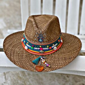 decorated hat, hats decorated in Colombia, personalized hats made from iraca palm, handmade hats with embroidery, test1234, Decorated Indiana Hat For Women