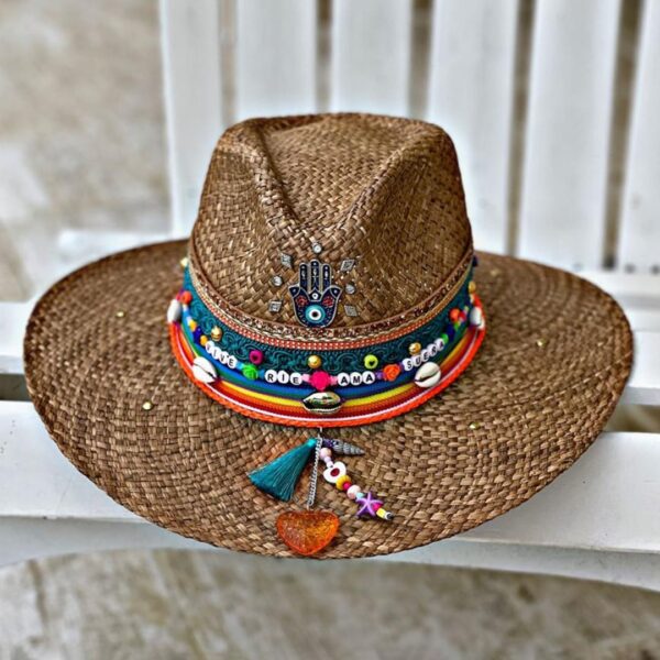 decorated hat, hats decorated in Colombia, personalized hats made from iraca palm, handmade hats with embroidery, test1234, Decorated Indiana Hat For Women