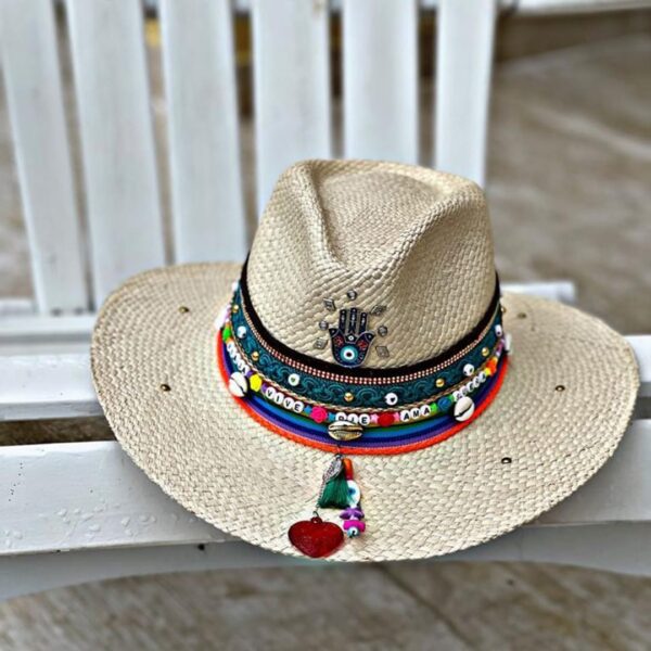 decorated hat, hats decorated in Colombia, personalized hats made from iraca palm, handmade hats with embroidery, test1234, Decorated Indiana Hat For Women