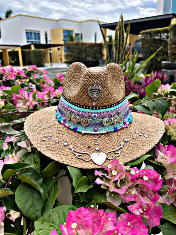 decorated hat, hats decorated in Colombia, personalized hats made from iraca palm, handmade hats with embroidery, test1234, Decorated Indiana Hat For Women