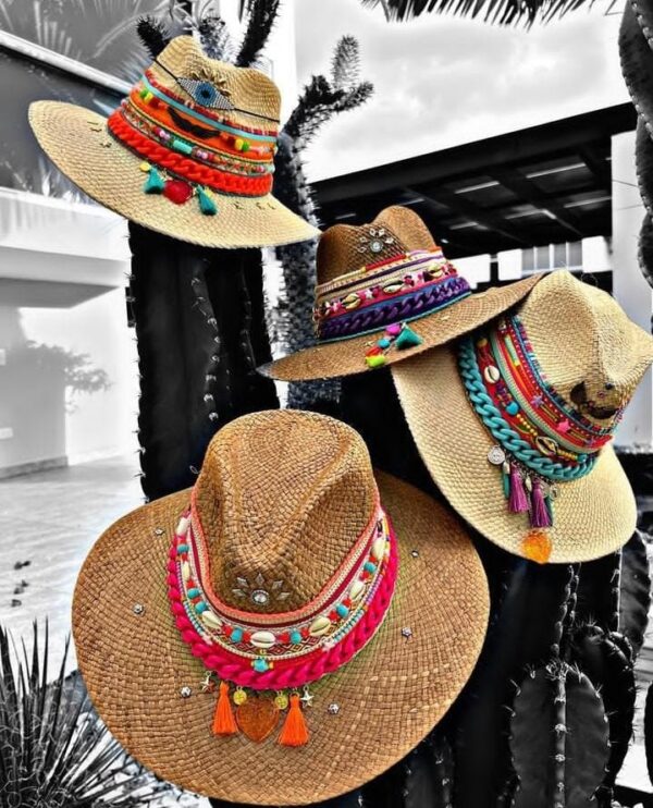 decorated hat, hats decorated in Colombia, personalized hats made from iraca palm, handmade hats with embroidery, test1234, Decorated Indiana Hat For Women