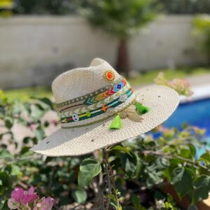 decorated hat, hats decorated in Colombia, personalized hats made from iraca palm, handmade hats with embroidery, test1234, Decorated Indiana Hat For Women
