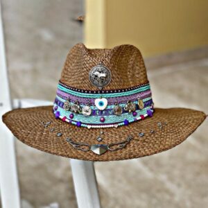 decorated hat, hats decorated in Colombia, personalized hats made from iraca palm, handmade hats with embroidery, test1234, Decorated Indiana Hat For Women