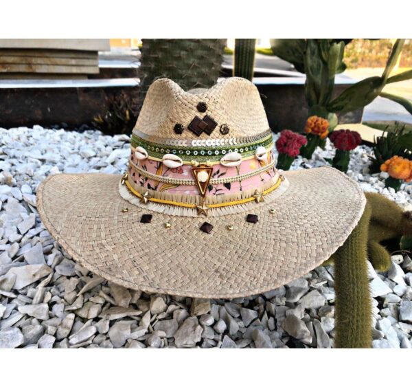 decorated hat, hats decorated in Colombia, personalized hats made from iraca palm, handmade hats with embroidery, test1234, Decorated Indiana Hat For Women