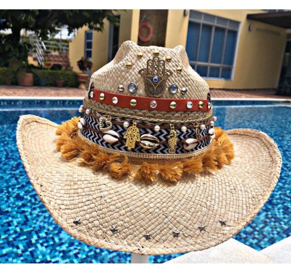 decorated hat, hats decorated in Colombia, personalized hats made from iraca palm, handmade hats with embroidery, test1234, Decorated Indiana Hat For Women