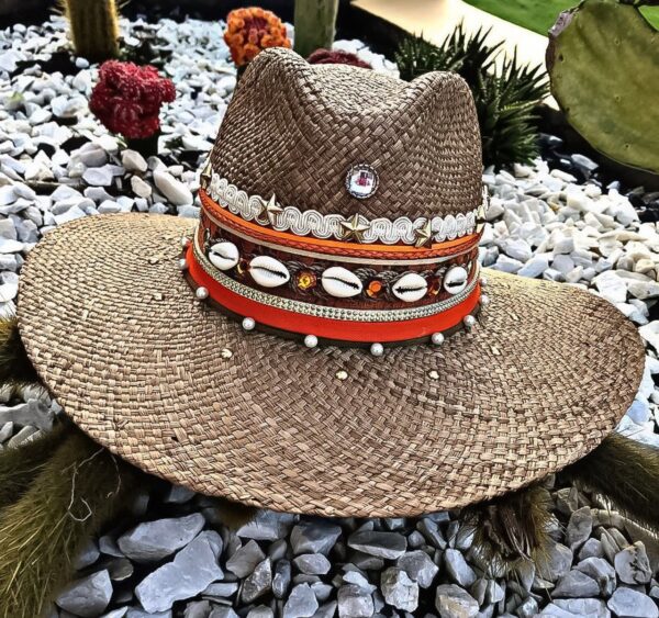 decorated hat, hats decorated in Colombia, personalized hats made from iraca palm, handmade hats with embroidery, test1234, Decorated Indiana Hat For Women
