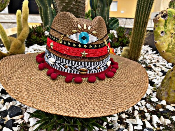decorated hat, hats decorated in Colombia, personalized hats made from iraca palm, handmade hats with embroidery, test1234, Decorated Indiana Hat For Women