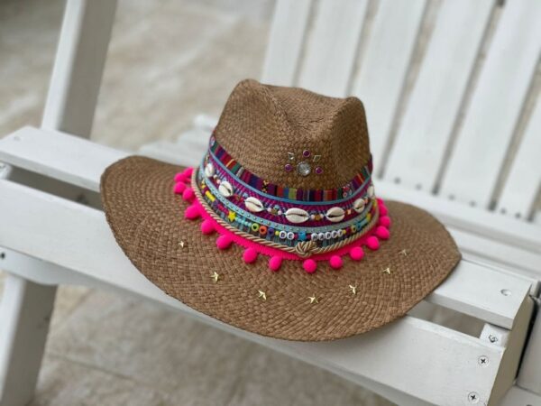 decorated hat, hats decorated in Colombia, personalized hats made from iraca palm, handmade hats with embroidery, test1234, Decorated Indiana Hat For Women