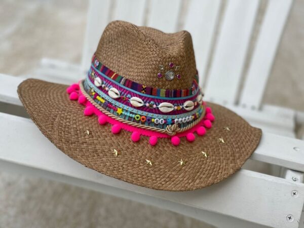 decorated hat, hats decorated in Colombia, personalized hats made from iraca palm, handmade hats with embroidery, test1234, Decorated Indiana Hat For Women