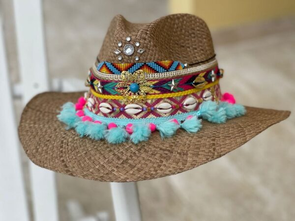 decorated hat, hats decorated in Colombia, personalized hats made from iraca palm, handmade hats with embroidery, test1234, Decorated Indiana Hat For Women