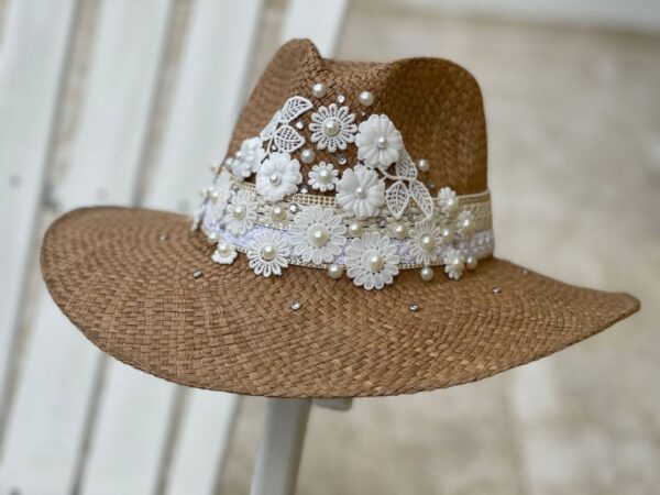 decorated hat, hats decorated in Colombia, personalized hats made from iraca palm, handmade hats with embroidery, test1234, Decorated Indiana Hat For Women
