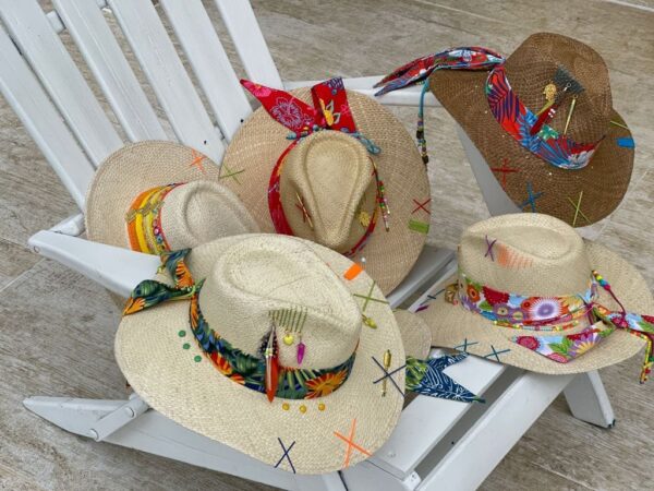 decorated hat, hats decorated in Colombia, personalized hats made from iraca palm, handmade hats with embroidery, test1234, Decorated Indiana Hat For Women