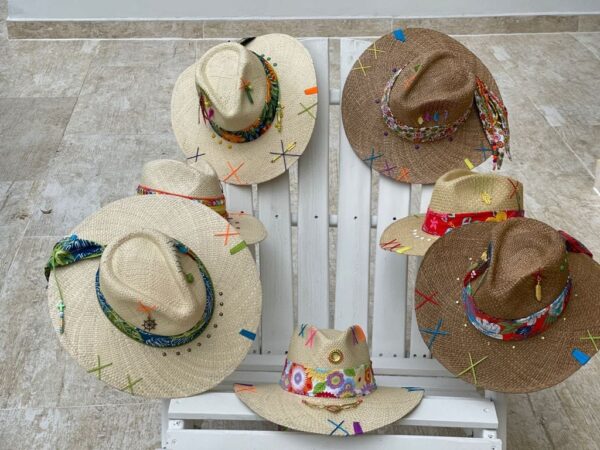 decorated hat, hats decorated in Colombia, personalized hats made from iraca palm, handmade hats with embroidery, test1234, Decorated Indiana Hat For Women