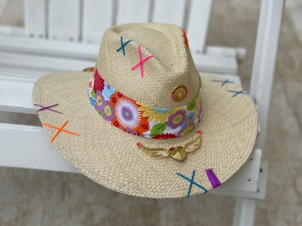 decorated hat, hats decorated in Colombia, personalized hats made from iraca palm, handmade hats with embroidery, test1234, Decorated Indiana Hat For Women