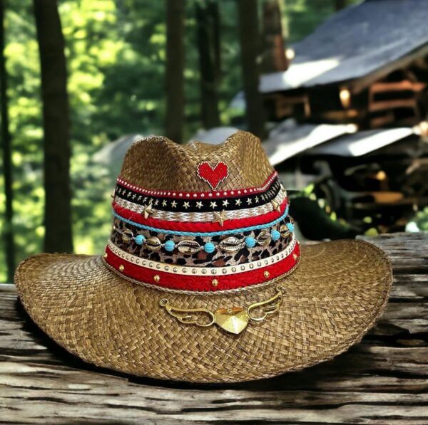 decorated hat, hats decorated in Colombia, personalized hats made from iraca palm, handmade hats with embroidery, test1234, Decorated Natural Brown Morocco Indiana Hat