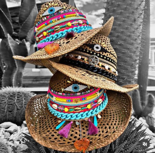decorated hat, hats decorated in Colombia, personalized hats made from iraca palm, handmade hats with embroidery, test1234, Folky Rock Brown Openwork Hat